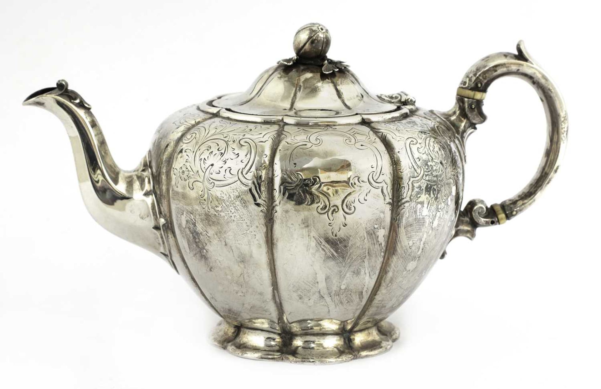 A Victorian silver melon-shaped teapot,