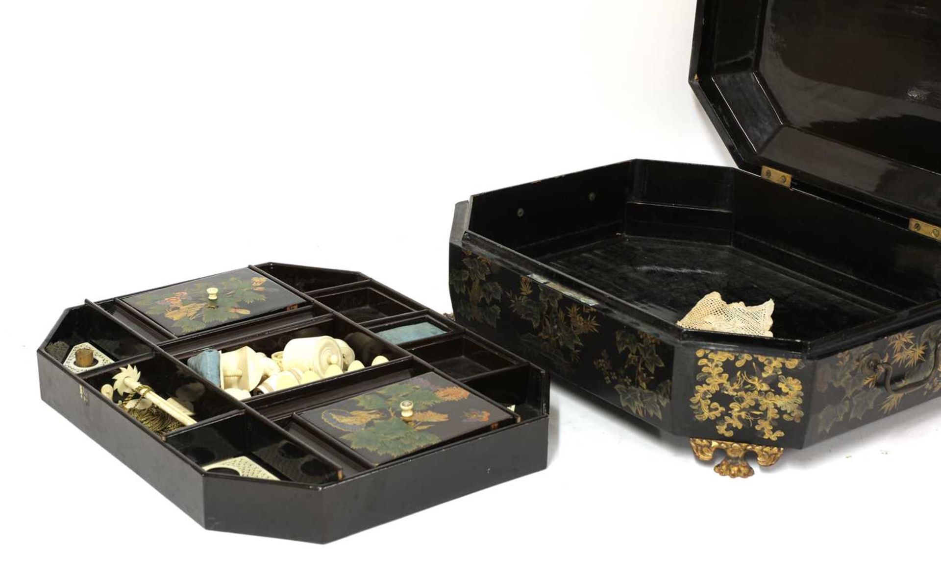 A Chinese lacquered workbox, - Image 2 of 2