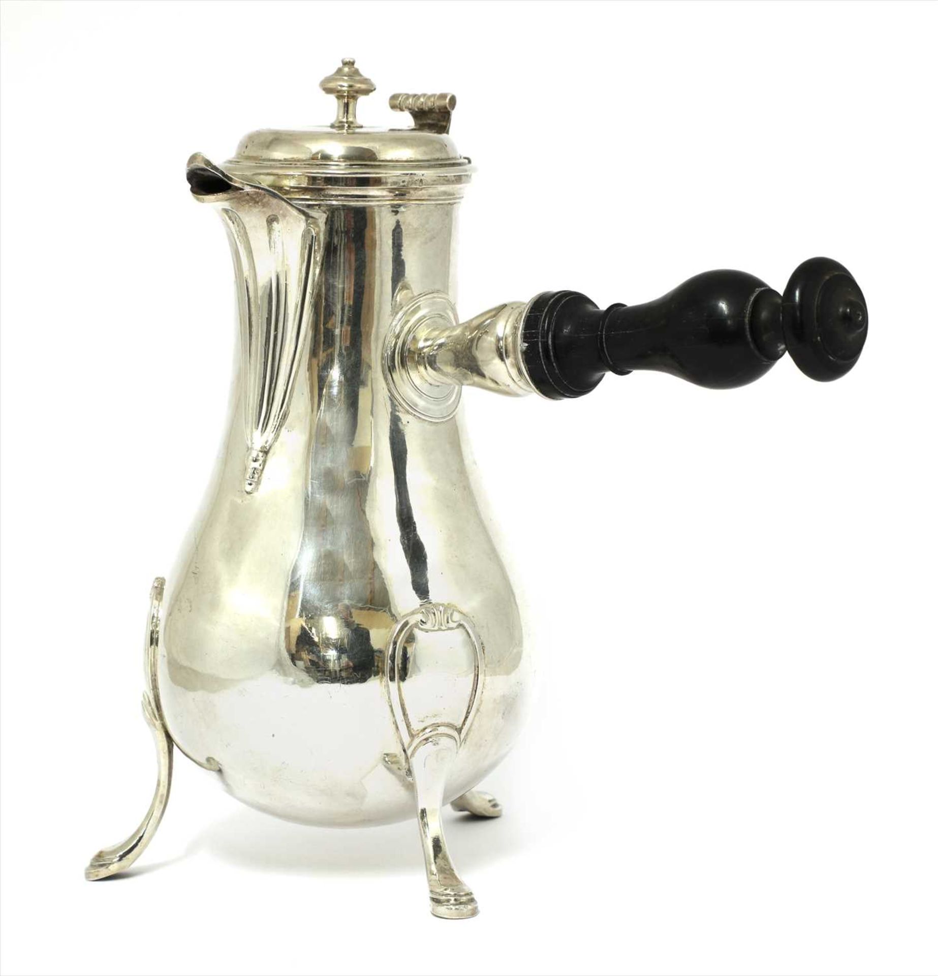 An 18th century French silver pear-shaped coffee pot,