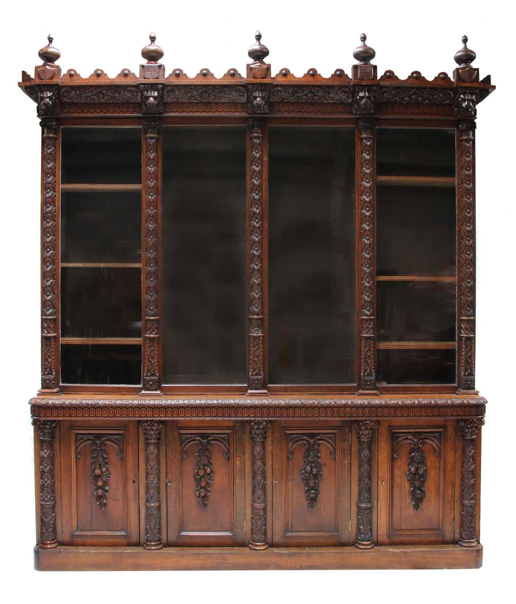 A large Victorian oak bookcase,