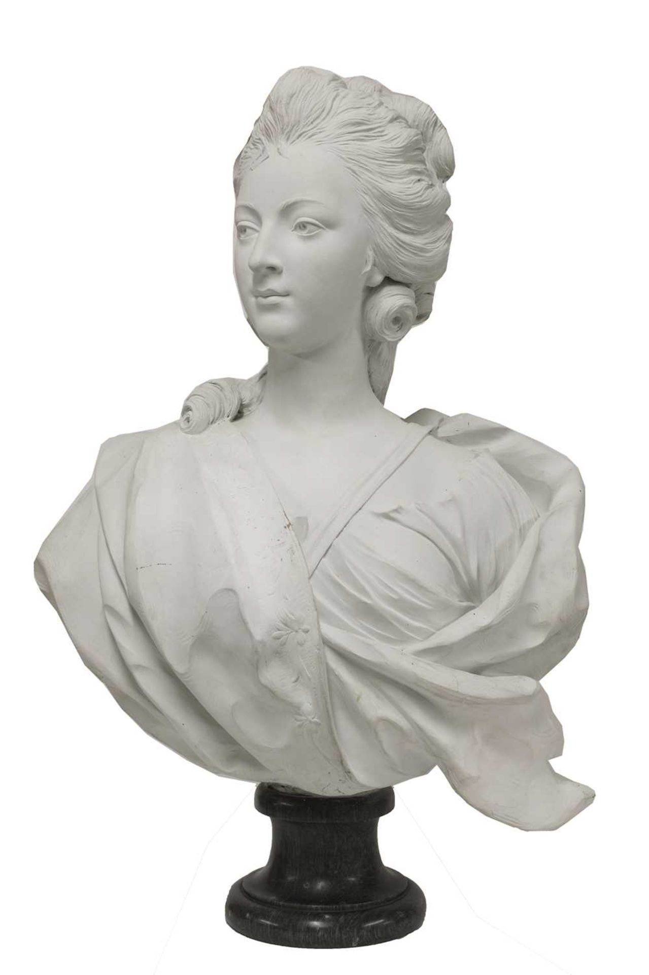 An 18th century-style painted terracotta bust of a woman,