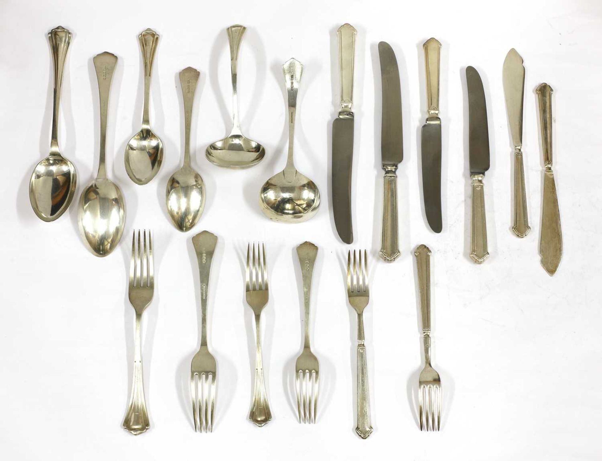 A George V silver canteen of cutlery,