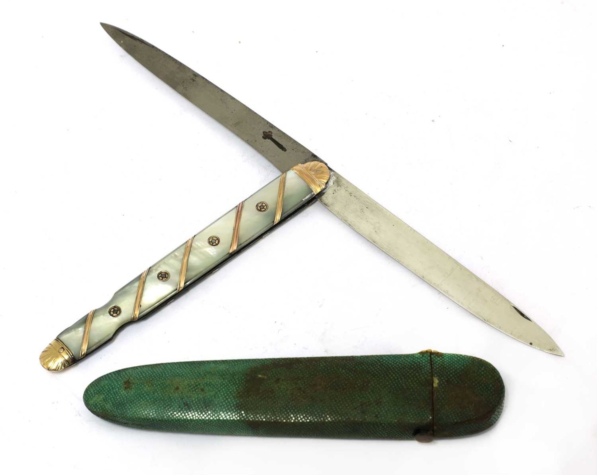 A French gold and mother-of-pearl fruit knife,