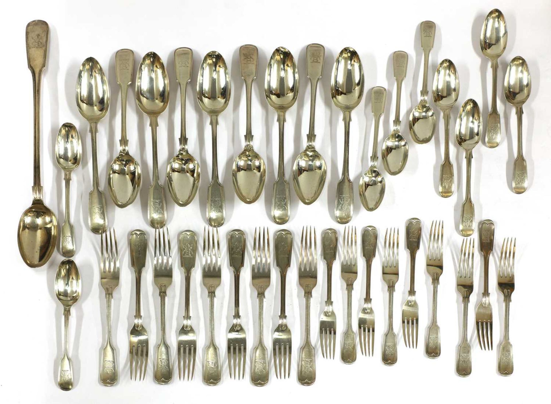 A Victorian silver fiddle and thread pattern cutlery service,