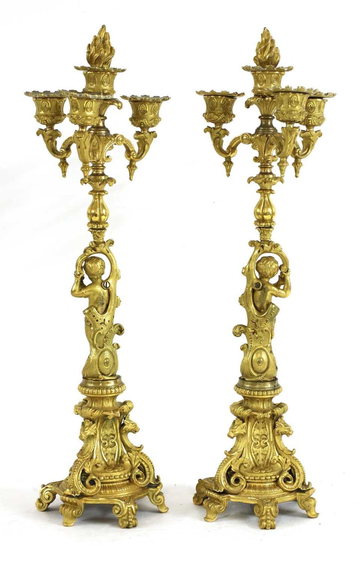 A pair of Continental ormolu four-light candelabra - Image 2 of 2