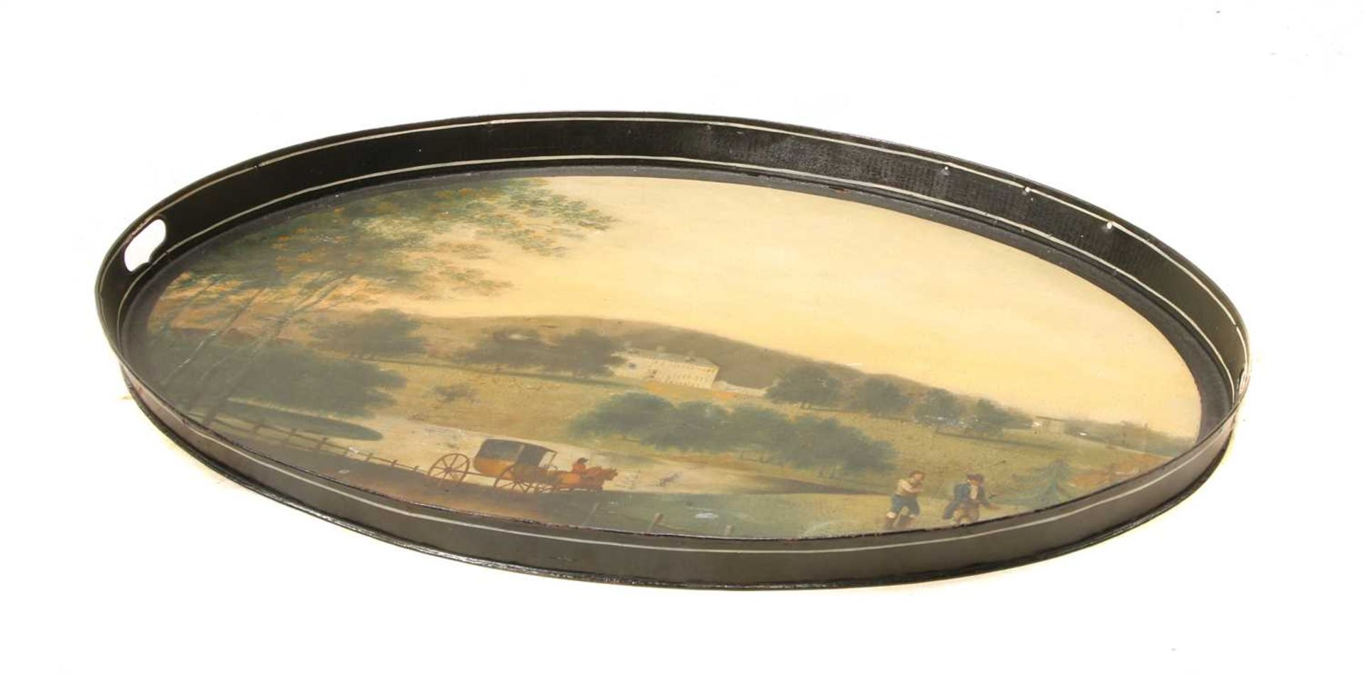A Regency painted toleware galleried tray, - Bild 2 aus 2