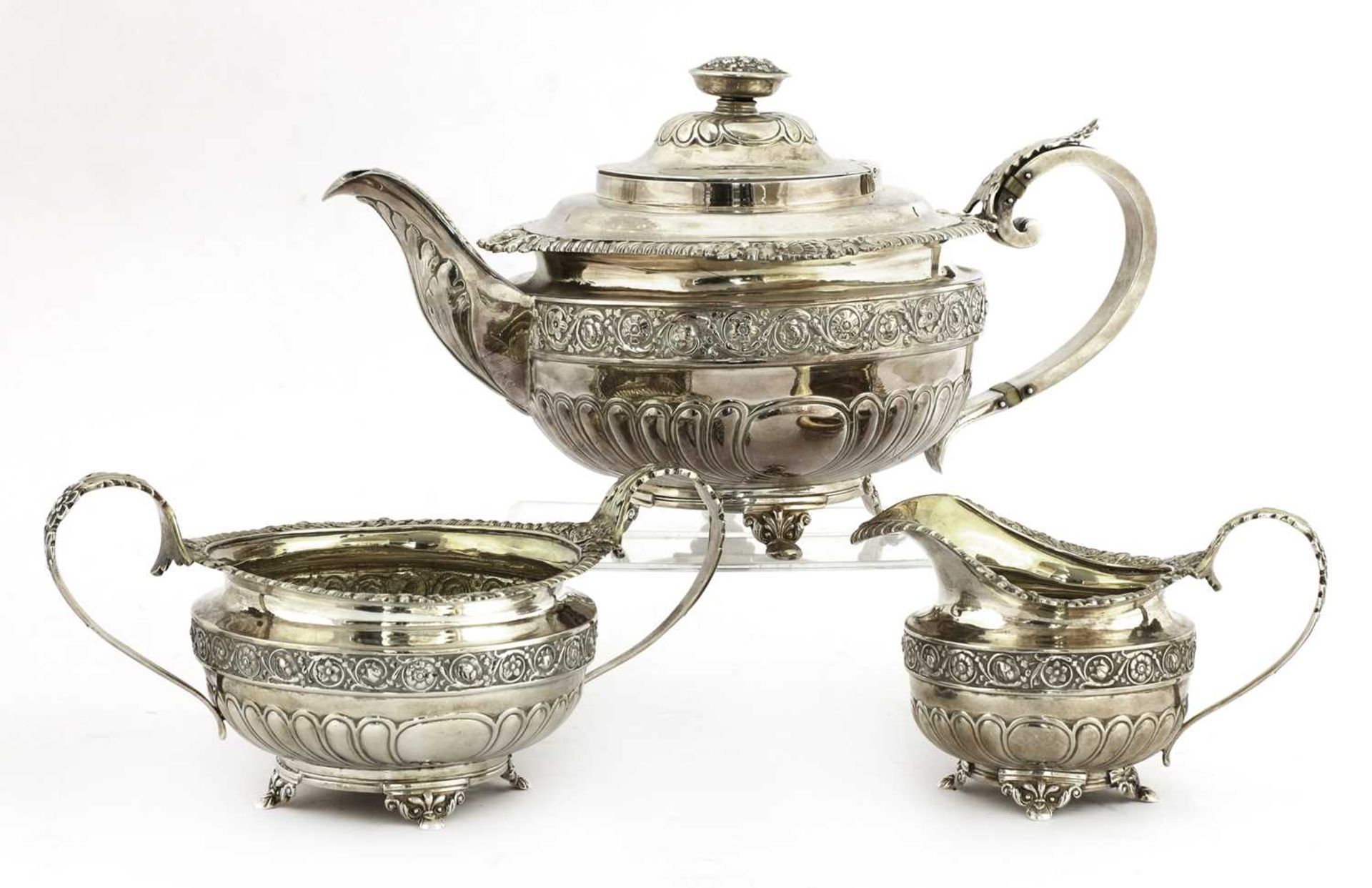 A George III three-piece silver tea set,