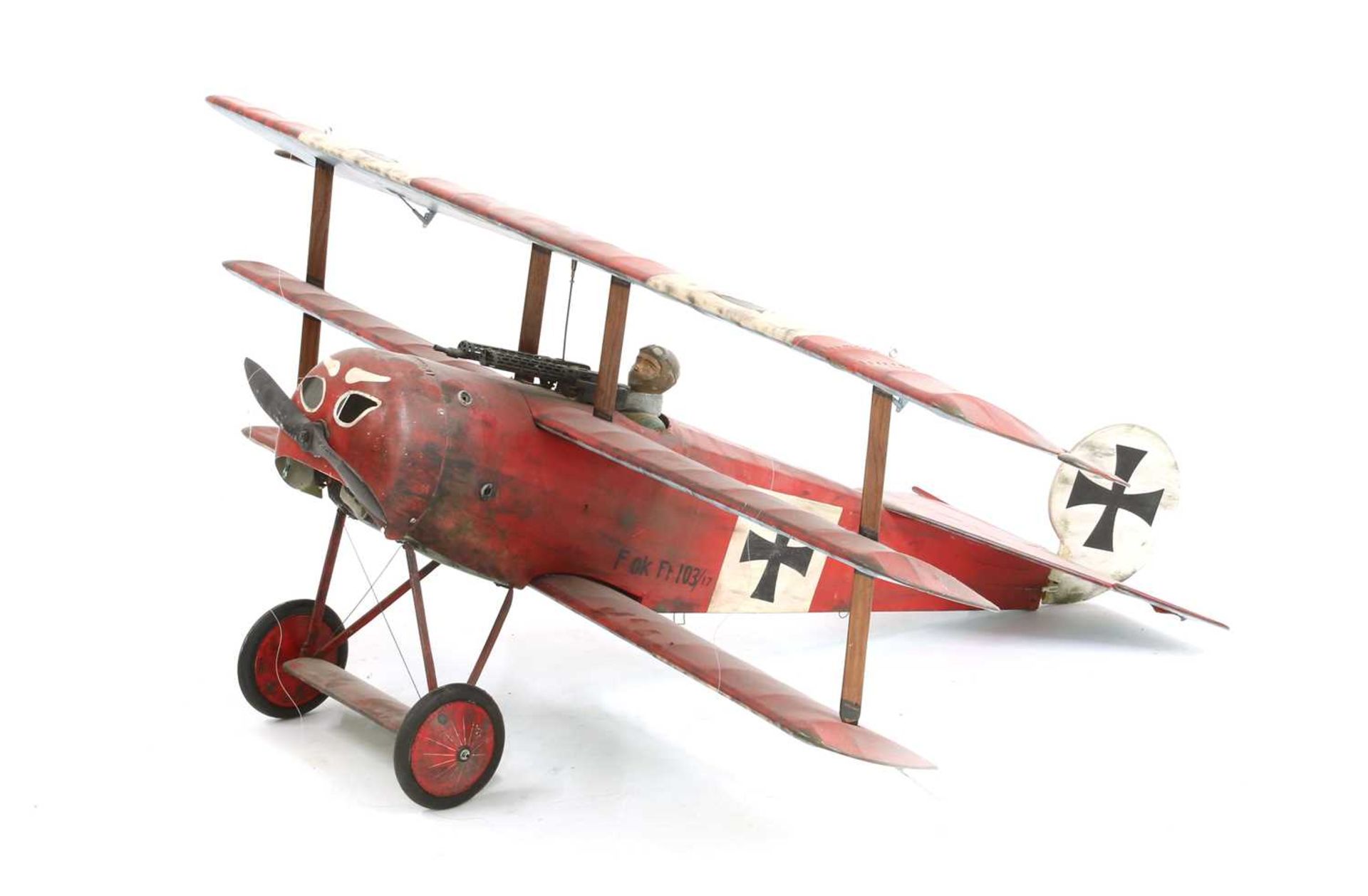 A wood and canvas model of a Fokker DR-1 triplane