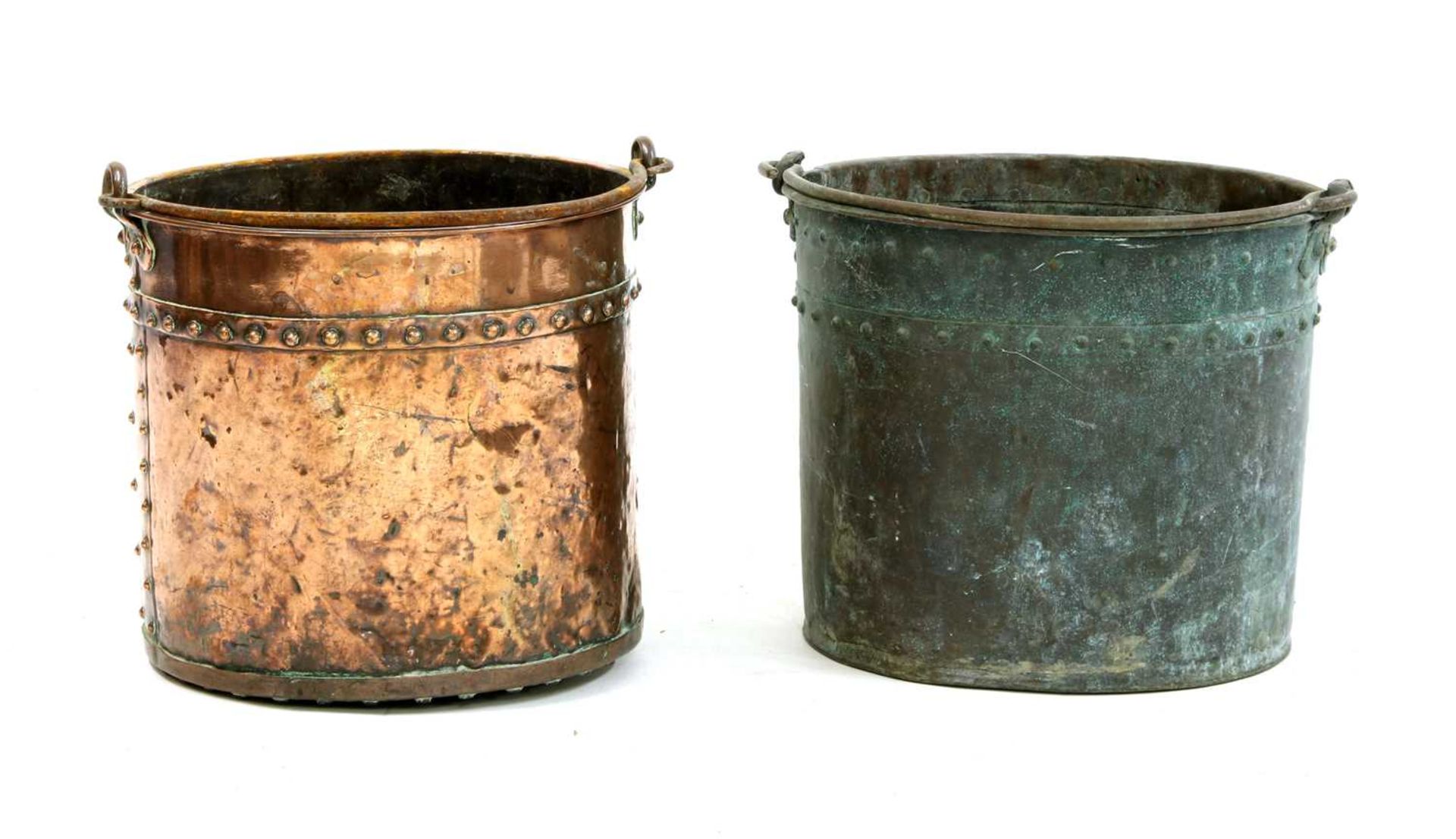 A pair of copper coal buckets,