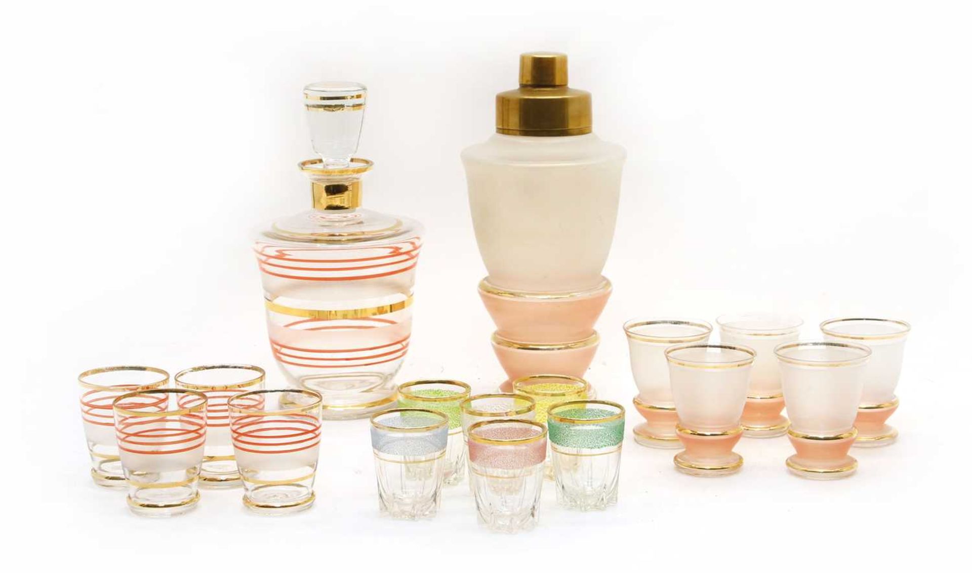 A mid 20th century Czechoslovakian glass liqueur set,