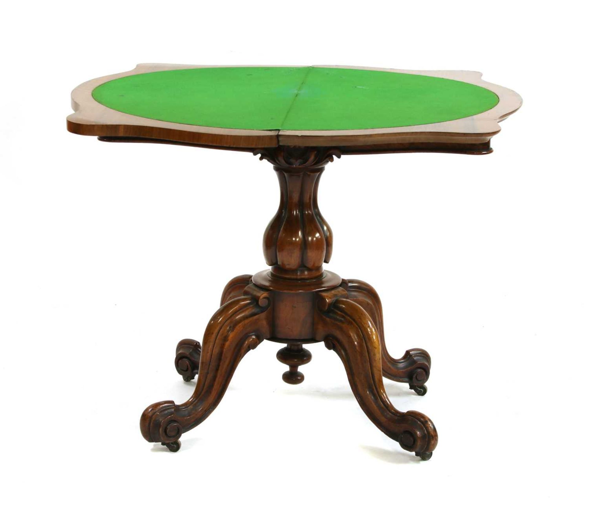 A Victorian walnut fold over top card table, - Image 2 of 2