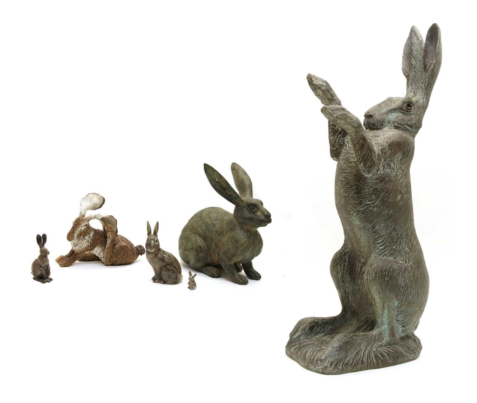 A modern bronze sculpture of a hare,