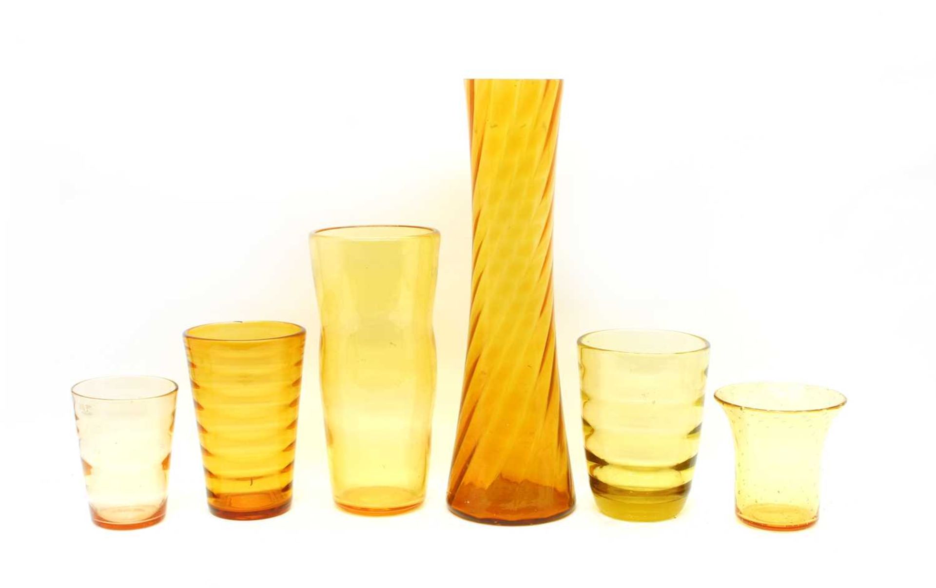 A collection of Whitefrairs and other amber glassware,