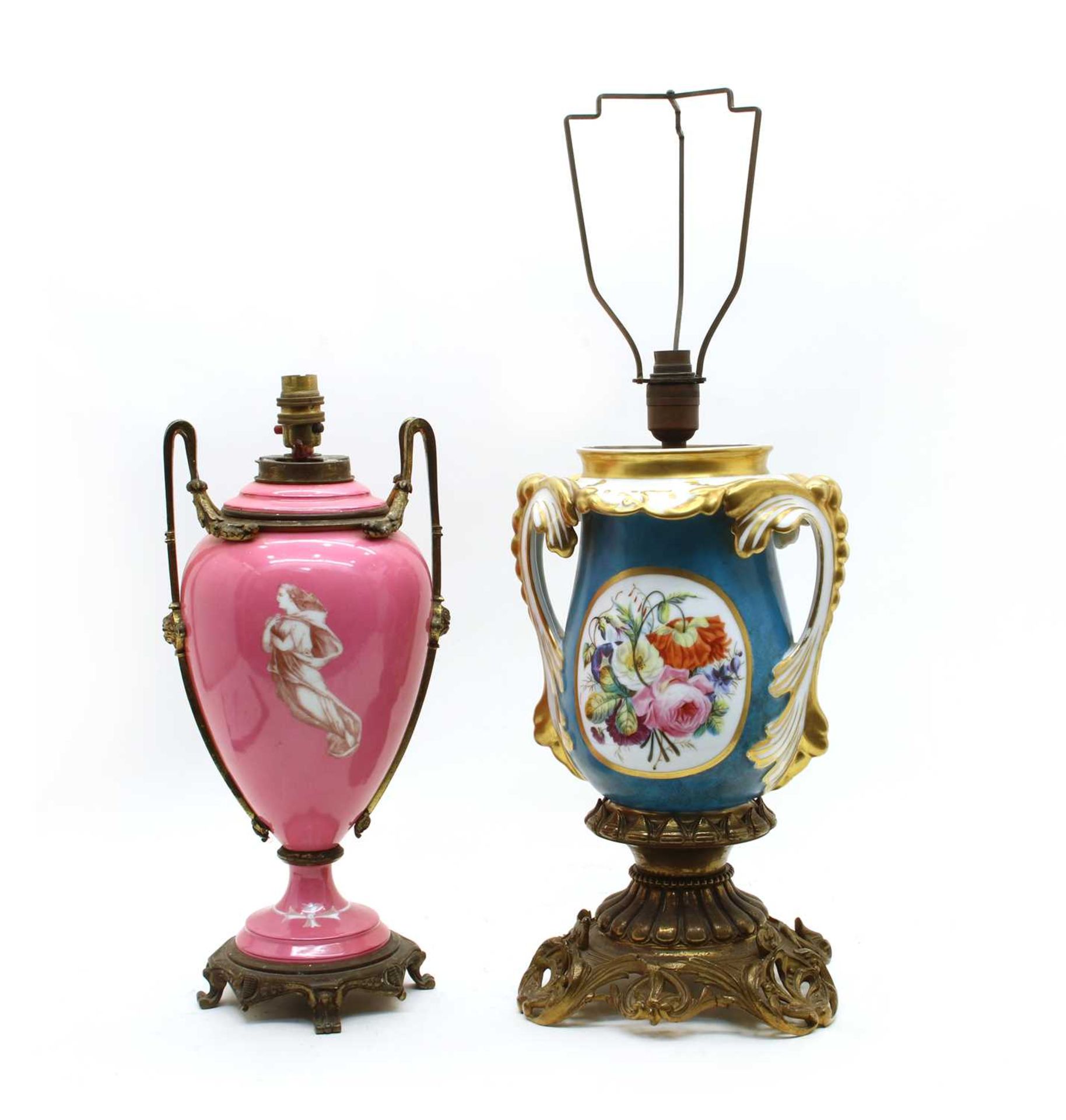 A 19th century pink ground Paris porcelain table lamp, - Image 2 of 2