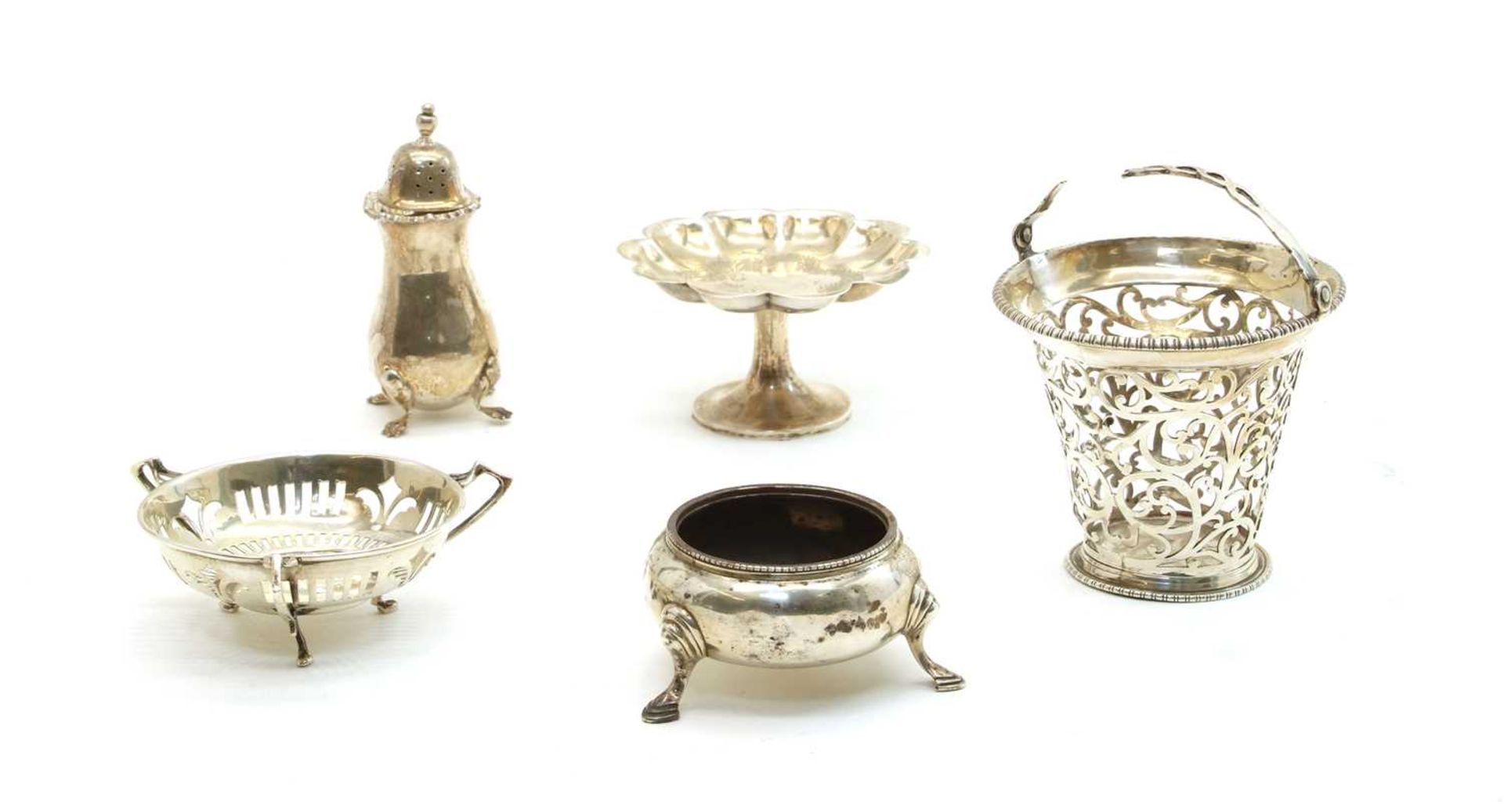 A collection of silver items,