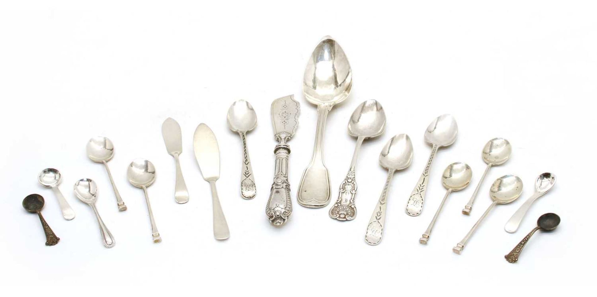 Mixed flatware to include five modern coffee spoons,