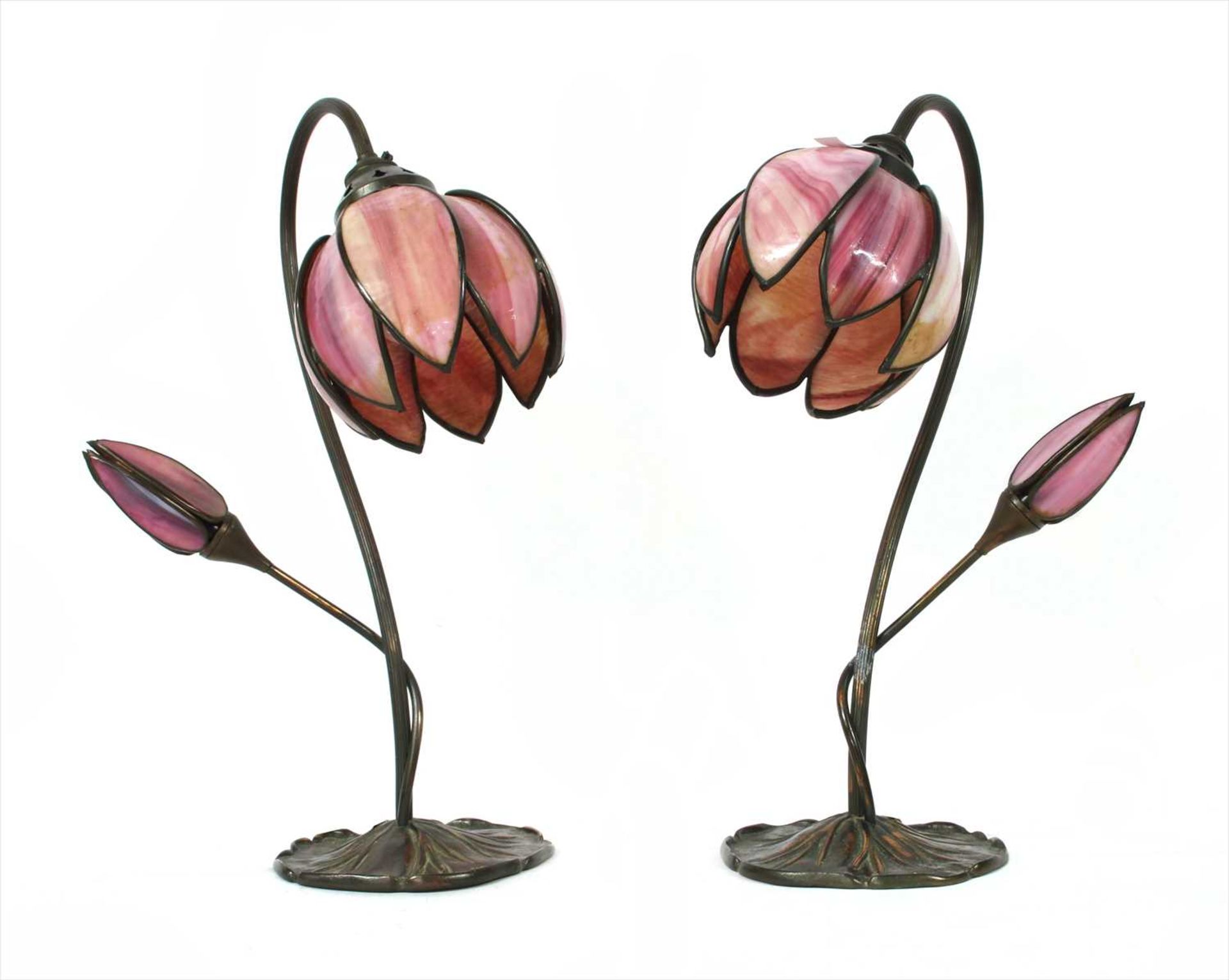 A pair of small Tiffany style table lamps,