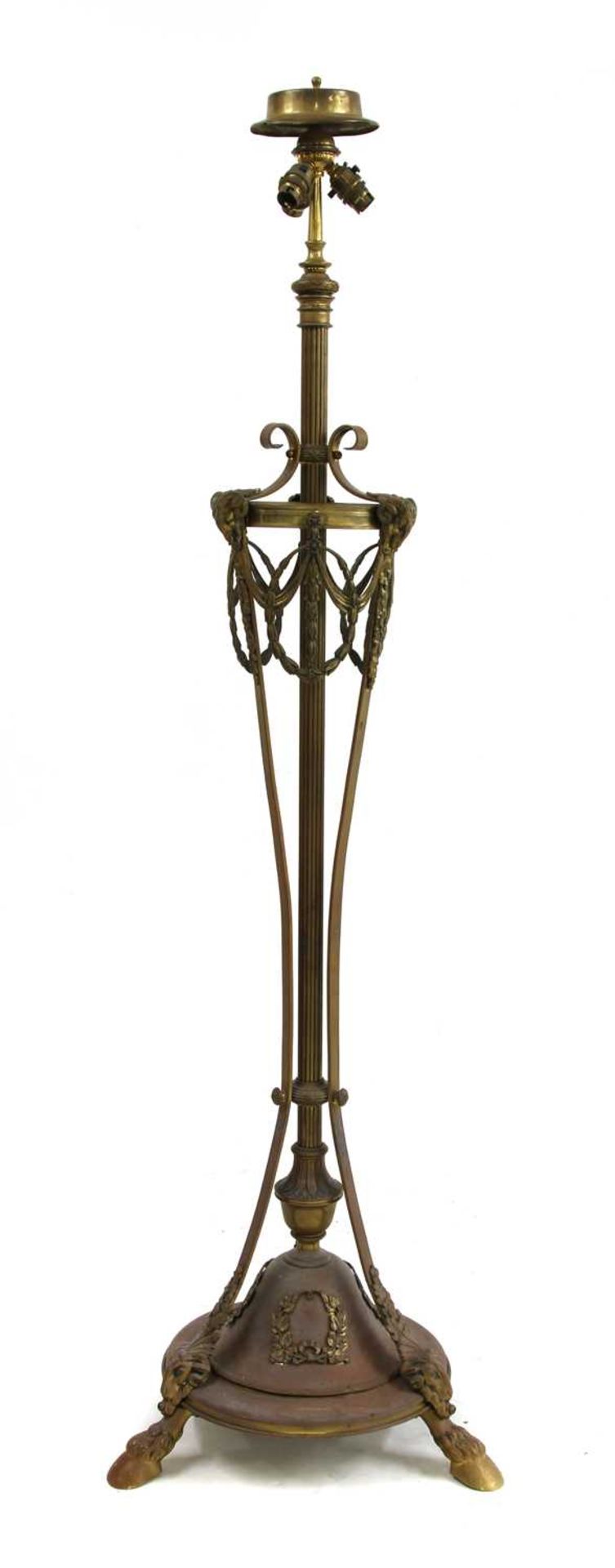 A large brass Neoclassical style standard lamp,