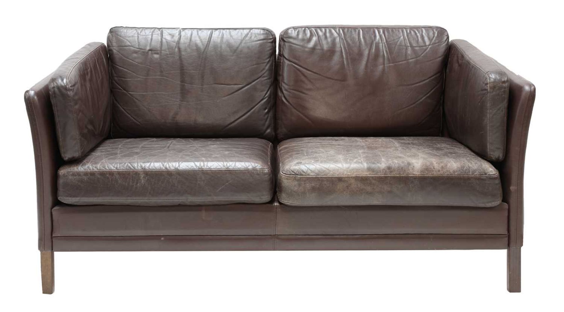 A Danish brown leather two-seater settee,