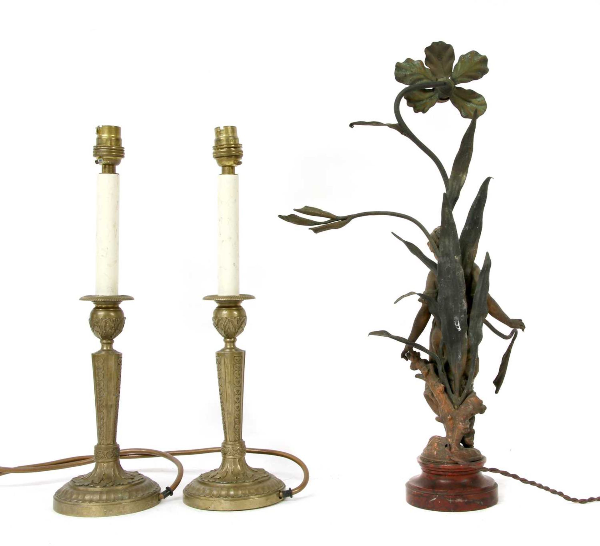 A pair of Neoclassical brass table lamps, - Image 2 of 2