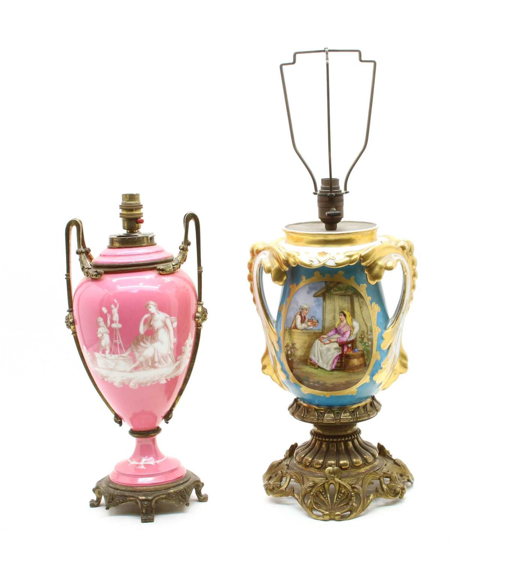 A 19th century pink ground Paris porcelain table lamp,