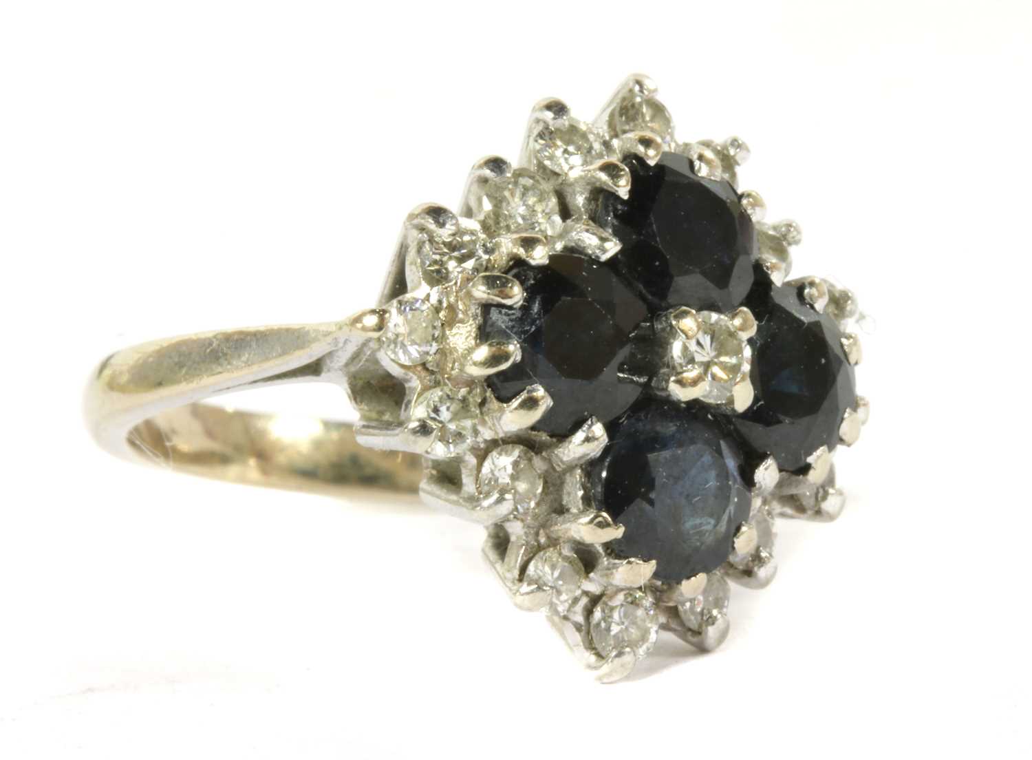 A white gold diamond and sapphire cluster ring, - Image 3 of 3