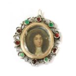 A silver mounted portrait miniature, 18th century,