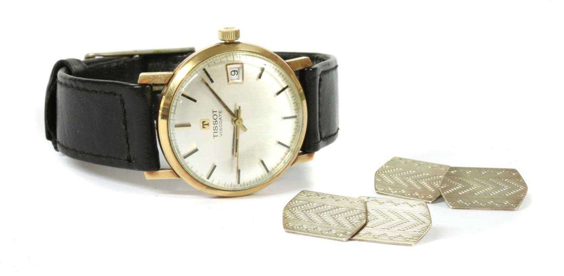 A mid-size 9ct gold Tissot 'Visodate' mechanical strap watch, c.1980,