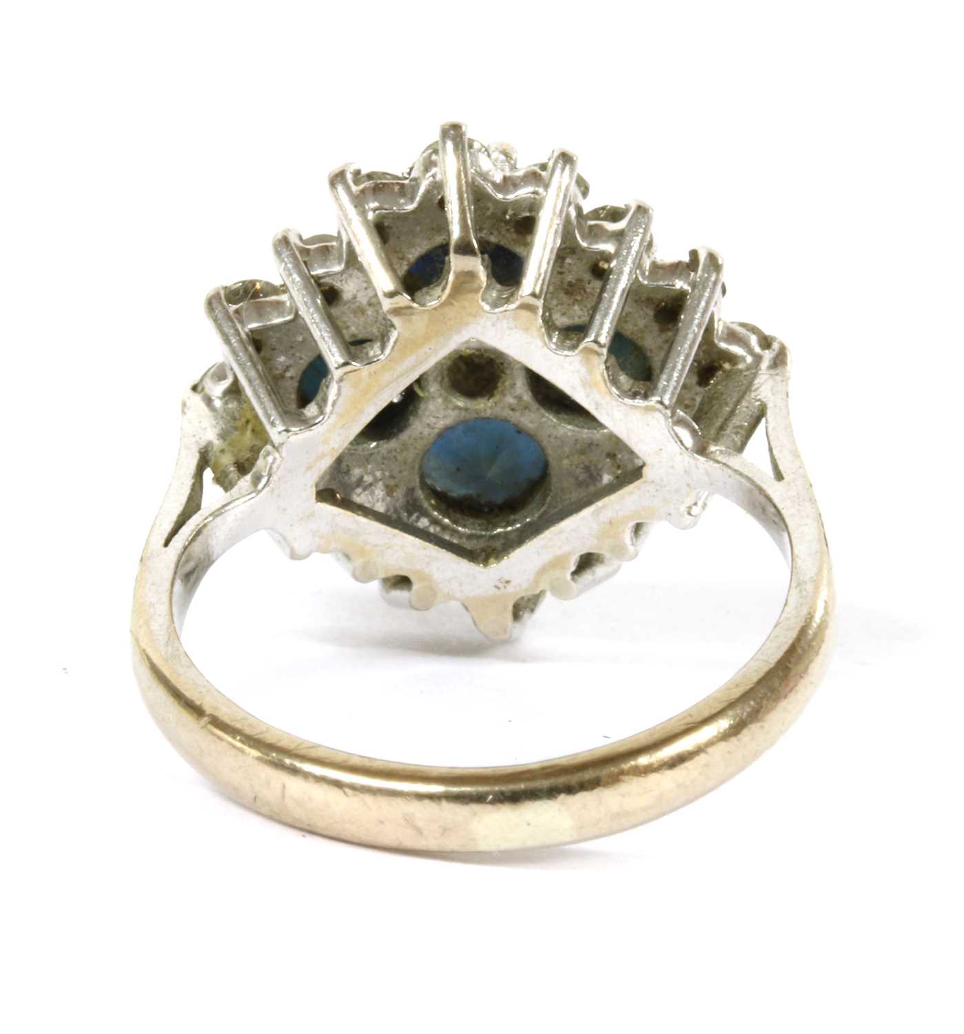 A white gold diamond and sapphire cluster ring, - Image 2 of 3