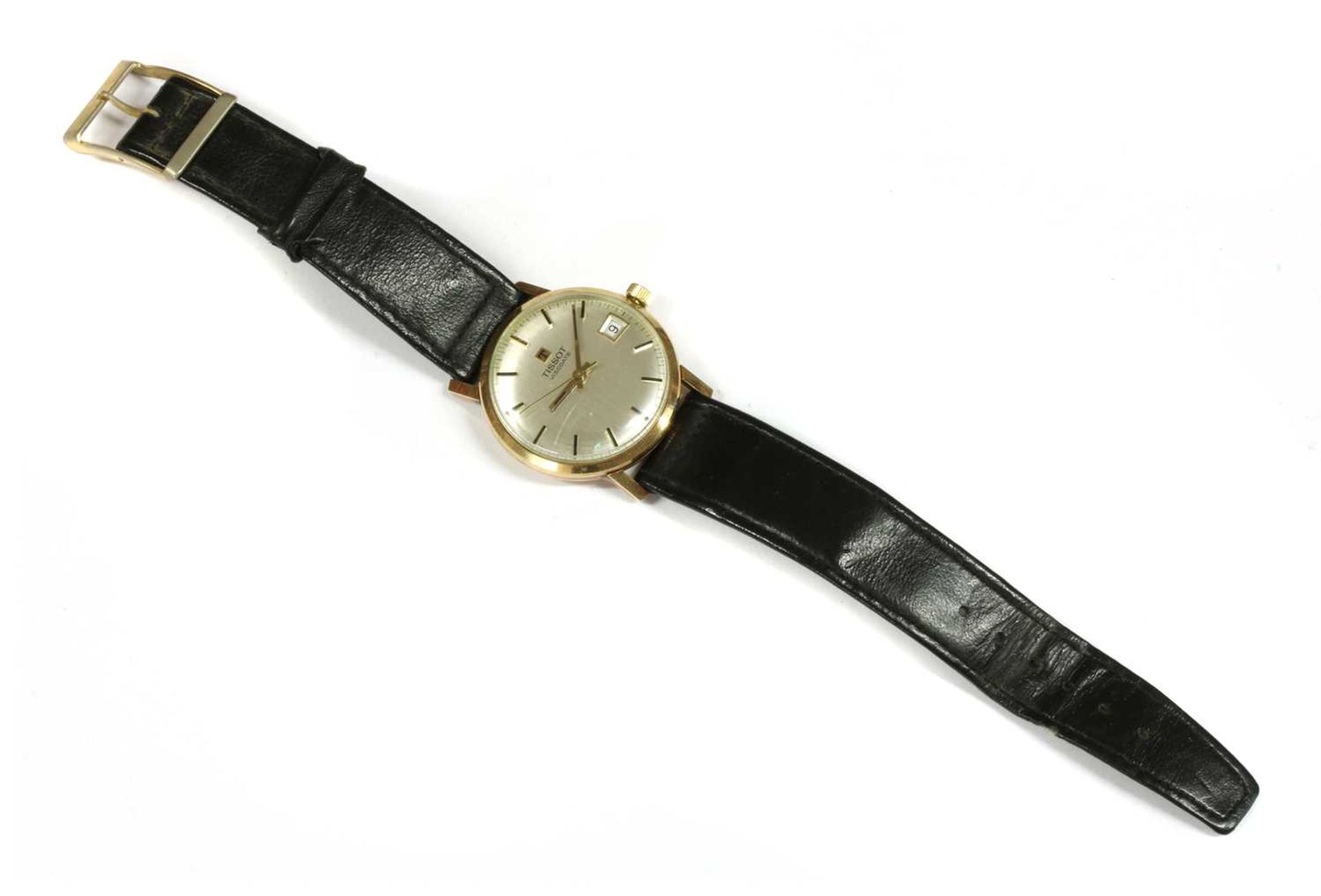 A mid-size 9ct gold Tissot 'Visodate' mechanical strap watch, c.1980, - Bild 3 aus 3