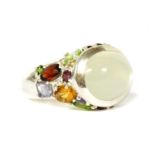 A silver assorted gemstone ring,