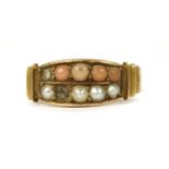 A Victorian 15ct gold coral and split pearl ring,