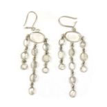 A pair of silver moonstone girandole drop earrings,
