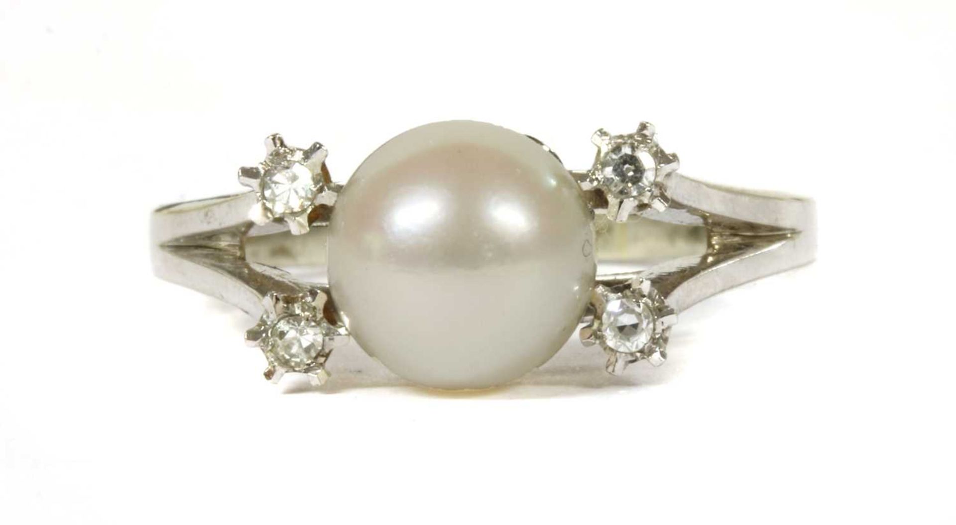 A French 18ct white gold cultured pearl and diamond ring,