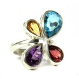 A silver assorted gemstone ring,