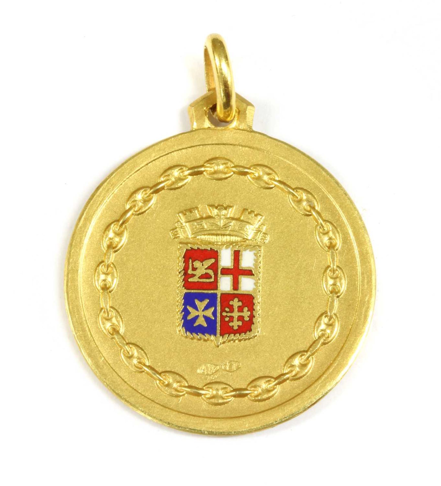 An Italian gold enamel Naval yacht school medal,