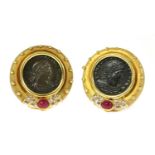 A pair of gold-mounted Roman coin earrings,