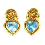 A pair of Italian gold blue topaz and citrine earrings,