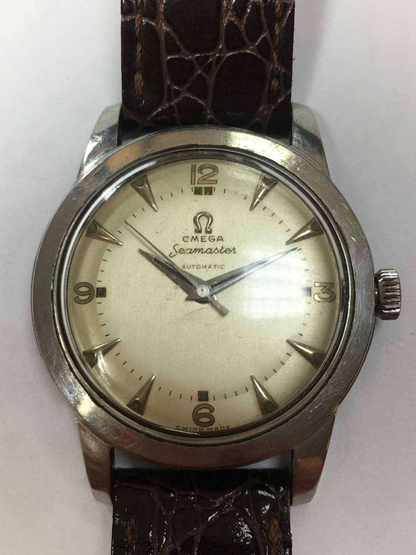 A gentlemen's stainless steel Omega 'Seamaster' automatic strap watch, c.1950 - Bild 6 aus 8