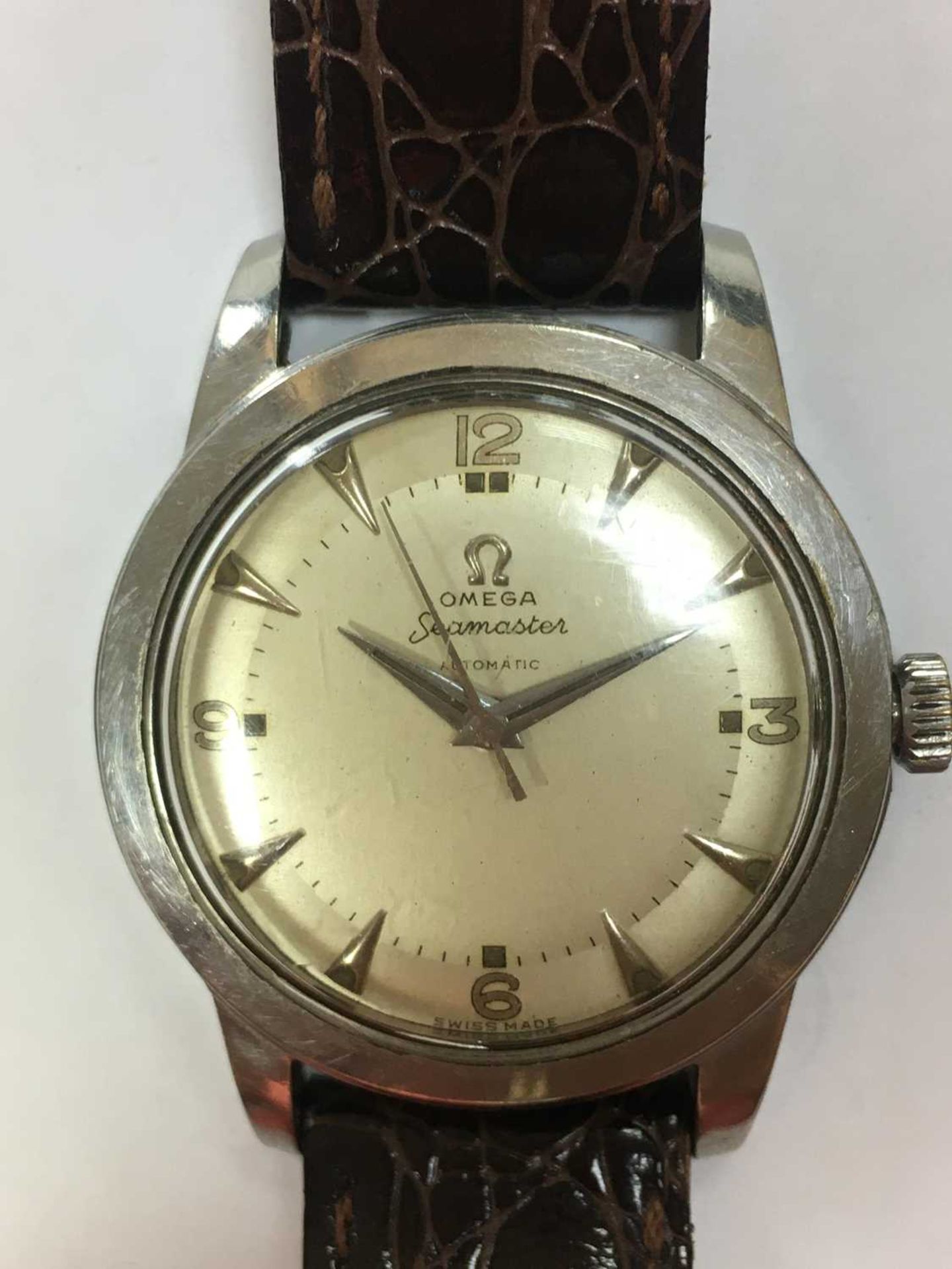 A gentlemen's stainless steel Omega 'Seamaster' automatic strap watch, c.1950 - Bild 8 aus 8