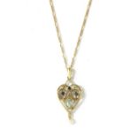 A 9ct gold aquamarine, sapphire and pearl pendant,