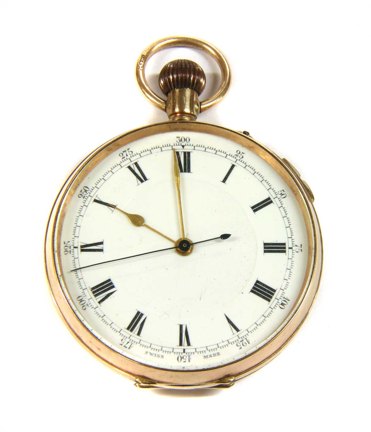 A 9ct gold open-faced pin set chronograph pocket watch