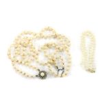 A two row slightly graduated cultured pearl necklace,