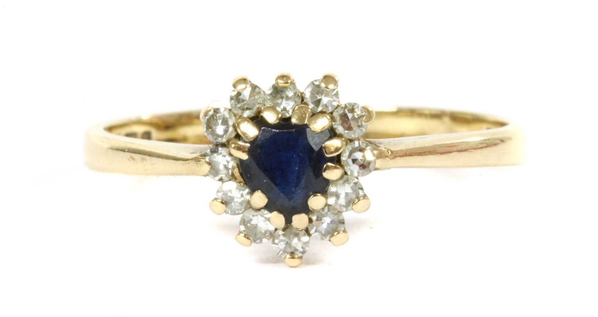 A 9ct gold sapphire and diamond cluster ring,