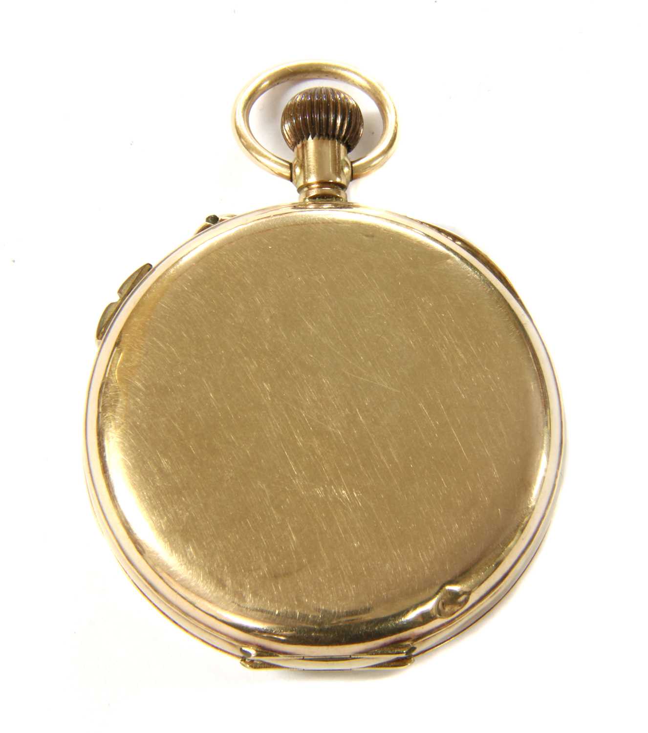 A 9ct gold open-faced pin set chronograph pocket watch - Image 3 of 3