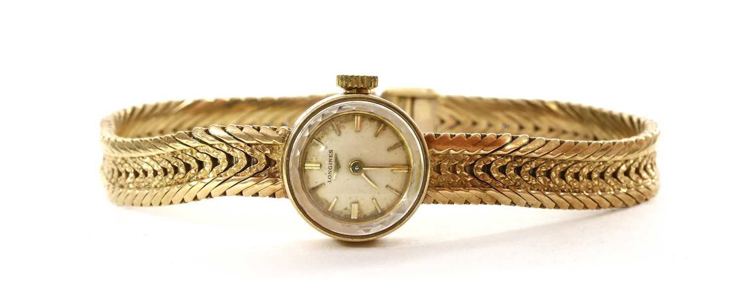 A ladies' 9ct gold Longines mechanical bracelet watch, c.1960,