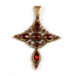 A Continental Georgian gold foil-backed garnet cross,