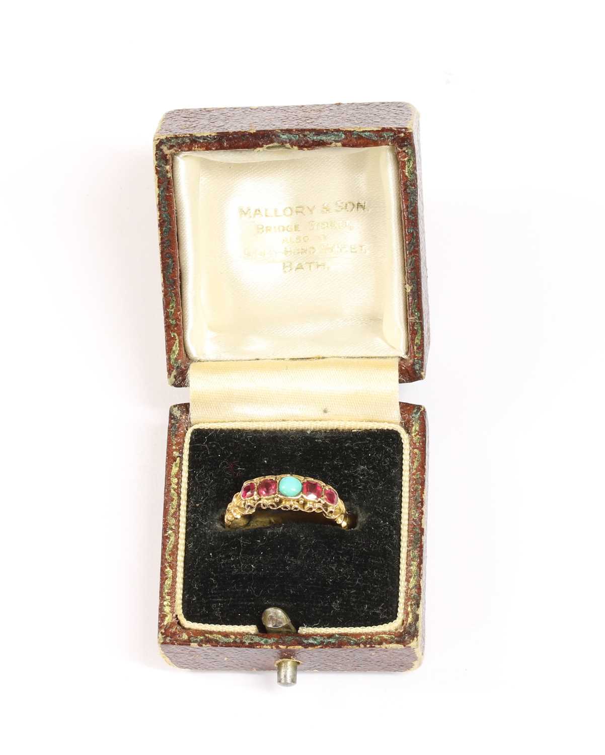 A Victorian 15ct gold turquoise and garnet-and-glass doublet ring, - Image 4 of 4