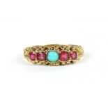 A Victorian 15ct gold turquoise and garnet-and-glass doublet ring,