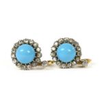 A pair of Continental blue paste and diamond cluster drop earrings, c.1900,